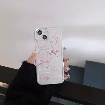 Розовый кролик Lovely Line Bunny Cartoon Cute Capa для Iphone 11 12 Promax X Xr Xsmax 14 Pro Max 13 Мягкий силиконовый чехол для телефона For iphone 14pro