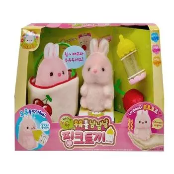 Розовый кролик пьет молоко, лучшие подарочные куклы в Корее