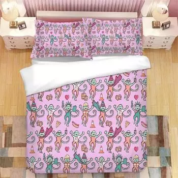 Розовый кролик-ролик 3D-печатный комплект постельного белья Пододеяльники Наволочки Одеяло Комплект постельного белья Постельное белье EU single(135x200cm)