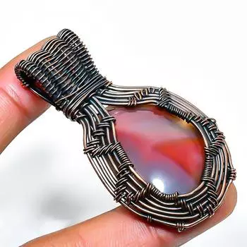 Розовый кружевной агат, драгоценный камень, медная проволока ручной работы, ювелирный кулон 2,17 дюйма 2.17 розовый