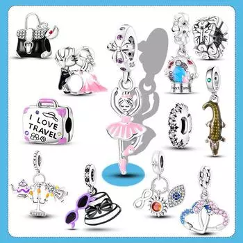 Розовый кулон для балетной девушки, подвески, бусины, подходят для модного стиля, браслет, ожерелье, серебро 925 пробы, ювелирные изделия «сделай сам»