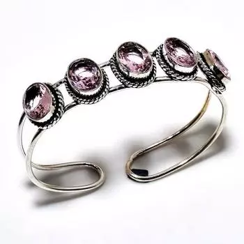 Розовый кунцит, драгоценный камень 925, посеребренный браслет-манжета ручной работы