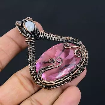 Розовый кунцит, драгоценный камень, чистая медная проволока, обернутая подвеской ручной работы, ювелирные изделия 2.56 Inches розовый