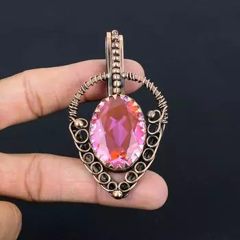 Розовый кунцит, драгоценный камень, кулон ручной работы из чистой медной проволоки, обернутый ювелирными изделиями на День памяти 2.99 Inches розовый