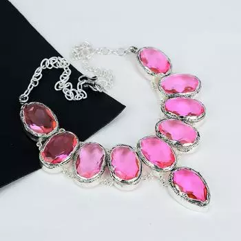Розовый кунцит драгоценный камень ручной работы 925 стерлинговое серебро гальванопластика ожерелье, розовый кунцит серебро для жены унисекс ожерелье, подарки на День матери 20 розовый