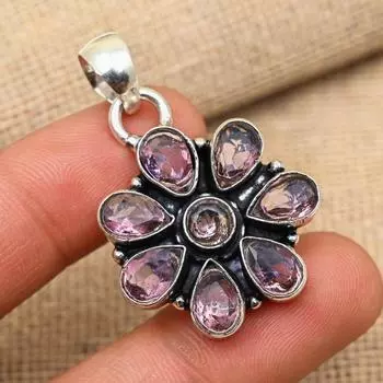 Розовый кунцит, драгоценный камень ручной работы, твердый кулон из стерлингового серебра 925 пробы, ювелирный подарок для любви