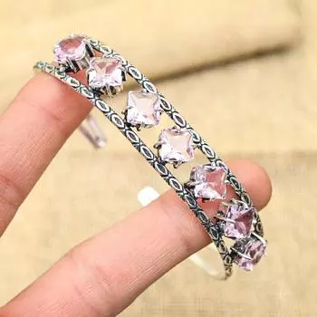 Розовый кунцит, драгоценный камень ручной работы, ювелирные изделия из стерлингового серебра 925 пробы, регулируемые манжеты для женщин