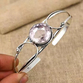 Розовый кунцит, драгоценный камень ручной работы, ювелирные изделия из стерлингового серебра 925 пробы, регулируемые манжеты для женщин
