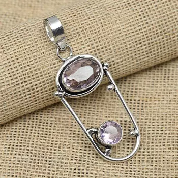 Розовый кунцит, драгоценный камень, стерлинговое серебро 925 пробы, изысканные ювелирные изделия ручной работы, очаровательный кулон для нее 2.16 Inches розовый