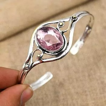 Розовый кунцит, драгоценный камень, ювелирные изделия ручной работы из стерлингового серебра 925 пробы, регулируемая манжета для женщин