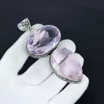 Розовый кунцит гигантского размера драгоценный камень ручной работы 925 стерлинговое серебро ювелирная подвеска, подвеска большого размера для подарков, двойная подвеска с розовым кунцитом 2.54 розовый