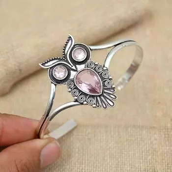 Розовый кунцит Красивый драгоценный камень Стерлинговое серебро 925 пробы Браслет ручной работы Ювелирные изделия Регулируемая манжета розовый