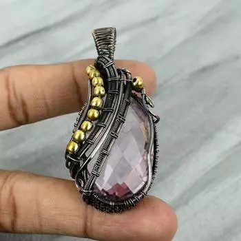 Розовый кунцит, медный кулон, медная проволока, кулон, кунцит, драгоценный камень, медные украшения, кулон ручной работы, подарок для матери, ювелирные изделия из медной проволоки