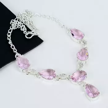 Розовый кунцит, ожерелье ручной работы из стерлингового серебра 925 пробы, розовый кунцит, ювелирное ожерелье для женщин, подарки на день Святого Валентина для женщин 18-20 розовый