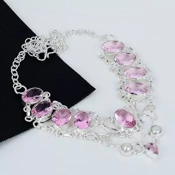 Розовый кунцит, ювелирное ожерелье из перламутра, ожерелье из стерлингового серебра 925 пробы, ювелирное ожерелье ручной работы, ожерелье для мамы, свадебные украшения 20 розовый