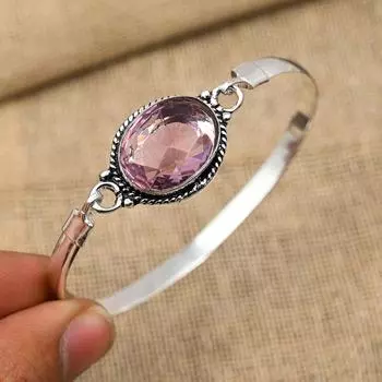 Розовый кунцитовый драгоценный камень ручной работы из стерлингового серебра 925 пробы для ювелирных изделий на День Благодарения