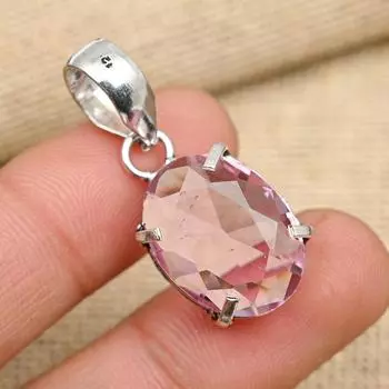 Розовый кунцитовый драгоценный камень ручной работы из стерлингового серебра 925 пробы для женщин