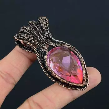 Розовый кунцитовый драгоценный камень ручной работы из медной проволоки, ювелирный кулон для женщин 2.68 Inches розовый