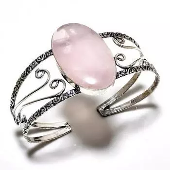 Розовый кварц драгоценный камень 925 посеребренный ювелирный браслет ручной работы-манжета