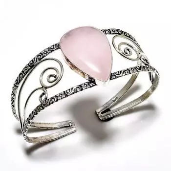 Розовый кварц драгоценный камень 925 посеребренный ювелирный браслет ручной работы-манжета