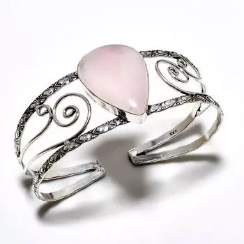 Розовый кварц драгоценный камень 925 посеребренный ювелирный браслет ручной работы-манжета