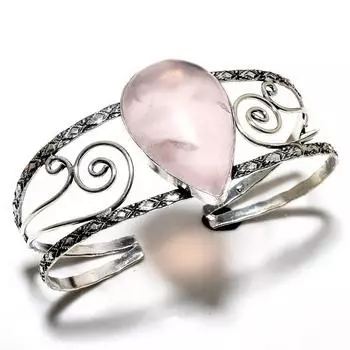 Розовый кварц драгоценный камень 925 посеребренный ювелирный браслет ручной работы-манжета