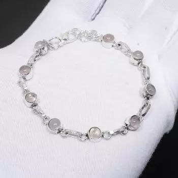 Розовый кварц, драгоценный камень, браслет из стерлингового серебра 925 пробы ручной работы, натуральный розовый кварц, драгоценный камень, лунный камень, ювелирный браслет для подарков 8 розовый