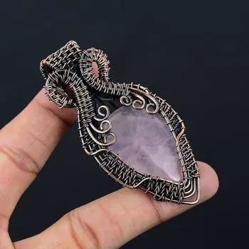 Розовый кварц, драгоценный камень, чистая медная проволока, обернутая подвеска ручной работы, ювелирные изделия для подарка 2.83 Inches розовый