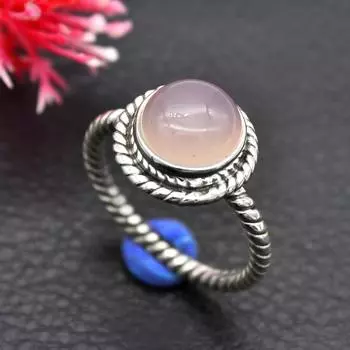 Розовый Кварц Драгоценный Камень Красивое Кольцо Для Женщин Стерлингового Серебра 925 Ювелирные Изделия Кольцо Ручной Работы 6 розовый