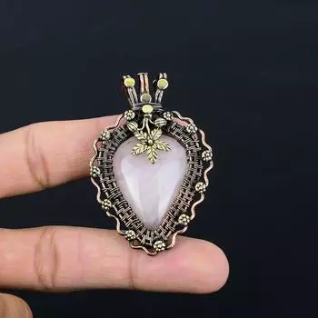 Розовый кварц, драгоценный камень, кулон ручной работы из чистой медной проволоки, обернутый ювелирными изделиями на День Благодарения 2.56 Inches розовый