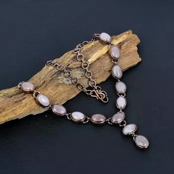 Розовый кварц, драгоценный камень, медь, гальванопластическое ювелирное изделие ручной работы, антикварное ожерелье для нее 18 Inches With Adjustable розовый