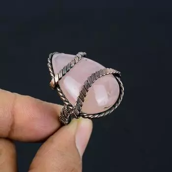Розовый кварц драгоценный камень медная проволока обернутая ювелирное кольцо ручной работы для свадебного подарка все размеры 4 розовый