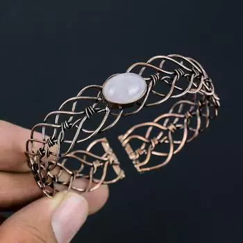 Розовый кварц драгоценный камень ручной работы из чистой медной проволоки ювелирные изделия регулируемый браслет для женщин Adjustable розовый