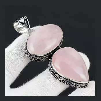 Розовый кварц драгоценный камень ручной работы стерлингового серебра 925 пробы ювелирные изделия кулон двойной камень антикварный кулон натуральный розовый кварц драгоценный камень кулон для подарков 2.95 розовый