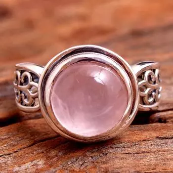 Розовый кварц, драгоценный камень, твердое серебро 925 пробы, ювелирные изделия ручной работы, массивное кольцо, кольцо унисекс 5 розовый