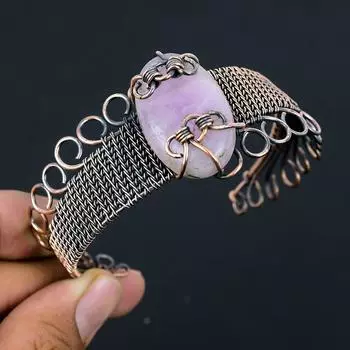 Розовый кварц из чистой медной проволоки, обернутый ювелирным браслетом ручной работы, регулируемый для нее Adjuistable фиолетовый