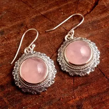 Розовый кварц, лунный камень, ларимар, аметист, лабрадорит, висячие серьги, стерлинговое серебро 925 пробы, женские украшения розовый