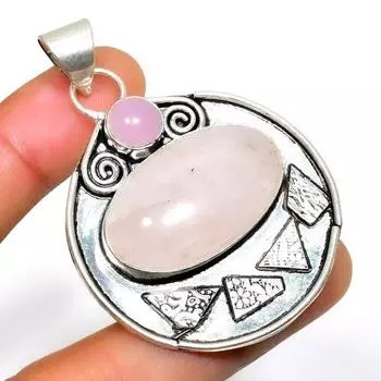 Розовый кварц, розовый халцедон, драгоценный камень 925, посеребренный кулон 2,27 дюйма 2.27 розовый