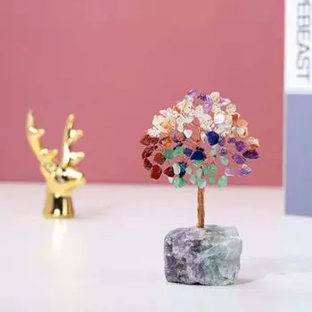 Розовый кварц «Счастливое дерево» с добрым смыслом, домашний декор ручной работы с основой из искусственного кристалла, медная проволока «Счастливое денежное дерево» B