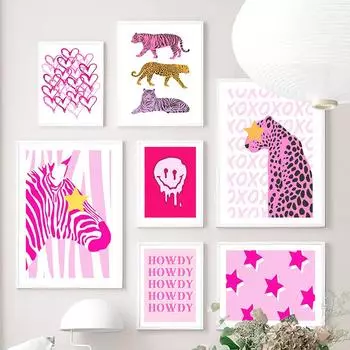 Розовый леопардовый гепард Зебра воздушный шар собака настенная живопись на холсте скандинавское сердце плакаты с принтами и изображениями Декор для гостиной 21x30cm No Framed