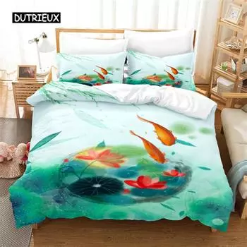 Розовый лотос пододеяльник комплект постельного белья Stream Water Natural Jingguan полный комплект 200x200 220x240 см для женщин и детей украшения для спальни US Queen(228x228cm)