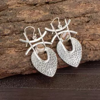 Розовый Медный Бирюзовый Драгоценный Камень 925 Стерлинговое Серебро Ручной Работы Серьги-Крючки 1,78 EE-64-33