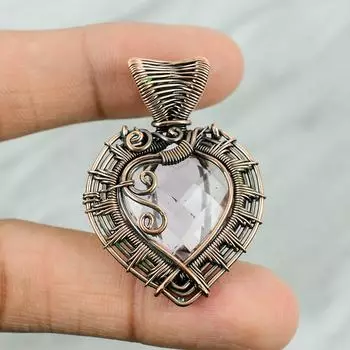 Розовый медный кулон из кунцита, обернутый медной проволокой, ювелирное изделие из драгоценного камня кунцита, кулон ручной работы в форме сердца, медное ювелирное изделие в подарок маме