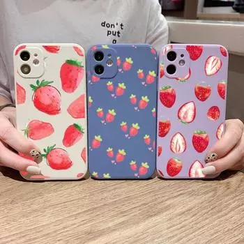 Розовый милый чехол для телефона с клубникой для IPhone 14 11 12 13 Pro Max X XR XSMax 6 6S 7 8 Plus SE 2022, мягкий квадратный цветной чехол для телефона iPhone 14