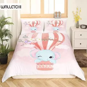Розовый милый комплект одеяла с животными, пододеяльник с рисунком слона из мультфильма для мальчика, девочки, комплект постельного белья из полиэстера размера King Queen Size EU single(135x200cm)