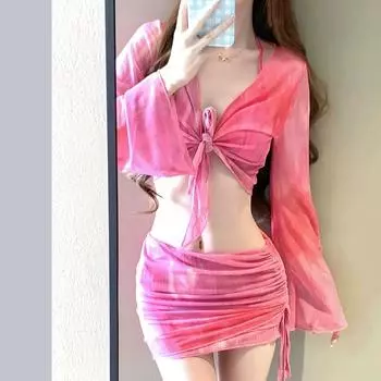 Розовый милый купальник бикини для женщин, модный новый отпускной раздельный сексуальный тонкий купальник с закрытым животом для летней пляжной вечеринки, эстетичный S розовый