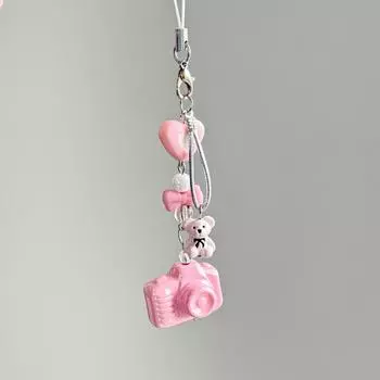 Розовый Мишка-Камера Брелок Сладкая Цепочка для Телефона Шарм Брелок Ювелирное Изделие Шнурок от Потери Декор для Сумки