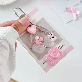 Розовый Мишка-Камера Брелок Сладкая Цепочка для Телефона Шарм Брелок Ювелирное Изделие Шнурок от Потери Декор для Сумки A1