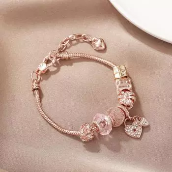Розовый модный браслет в виде сердца для девочки, маленький свежий цветочный браслет с любовью, съемный браслет, ювелирные изделия 19cm розовый