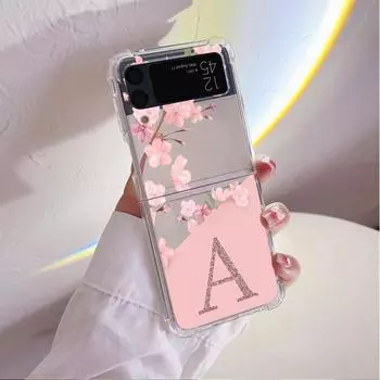 Розовый модный чехол с цветочной буквой ABC для Samsung Galaxy Z Flip 4 Z Flip 3 5G ZFlip4 ZFlip3 Flip4 Flip3, прозрачный силиконовый чехол Samsung Z Flip 3 5G